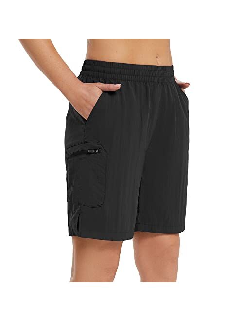BALEAF Womens 7" Hiking Shorts with Zipper Pockets Summer Quick Dry Nylon Lightweight Baggy Shorts for Thick Thighs