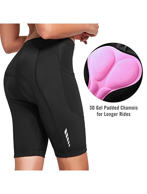 BALEAF Womens Bike Shorts 3D Padded Pocket Cycling Spinning Shorts Mountain Biking Bicycle Gel UPF 50+