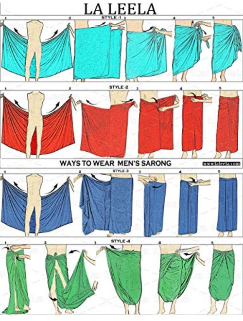 LA LEELA Men's Regular Swimsuits Sarong Full Pareo Wrap