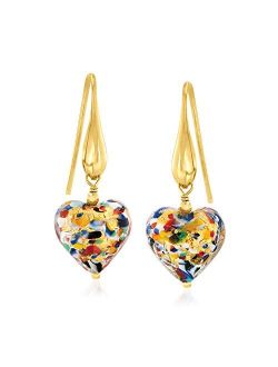 Italian Murano Glass Heart Drop Earrings in 18kt Gold Over Sterling