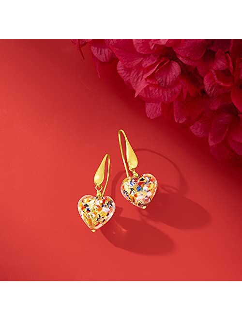 Ross-Simons Italian Murano Glass Heart Drop Earrings in 18kt Gold Over Sterling