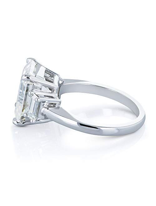Kobelli 5 1/2 Carat TGW Three Stone Emerald Cut Moissanite Statement Engagement Ring in 14k White Gold