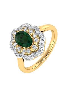 1.05 Carat Oval Shape Emerald and Round Diamond Engagement Ring in 10K Gold