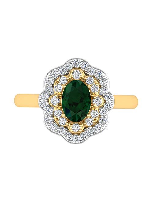 Finerock 1.05 Carat Oval Shape Emerald and Round Diamond Engagement Ring in 10K Gold