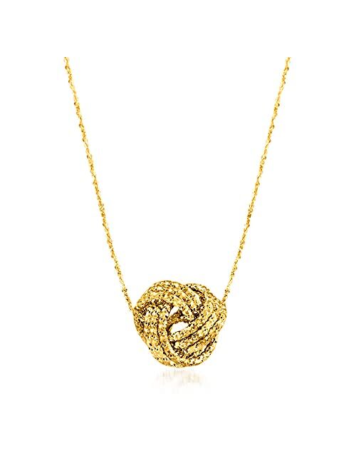 Ross-Simons Italian 14kt Yellow Gold Textured Love Knot Pendant Necklace