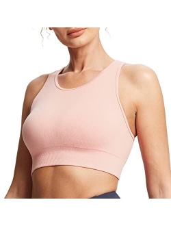 Women's Sports Bra High Neck Racerback Seamless Padded Workout Running Built in Bra Compression Crop Tops