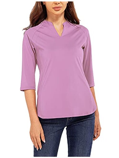 BALEAF Women's Blouse V-Neck Tunic Nylon Dressy Tops 3/4 Sleeve Shirts Casual Regular Fit