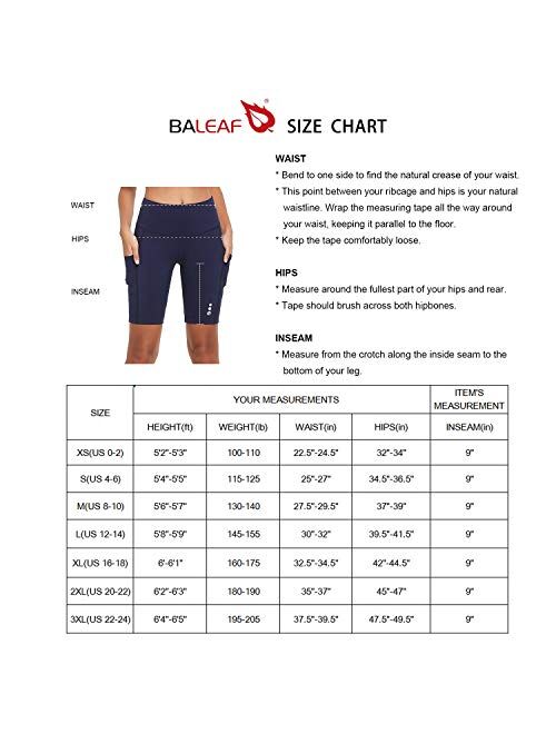 BALEAF Women's 9'' High Waist Biker Shorts Compression Cycling Tights Pockets UPF 50+