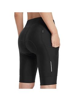 Women's Cycling Shorts Padded Long Bike Shorts High Waist 4D Compression Biking Shorts Pockets Spin Gel UPF50
