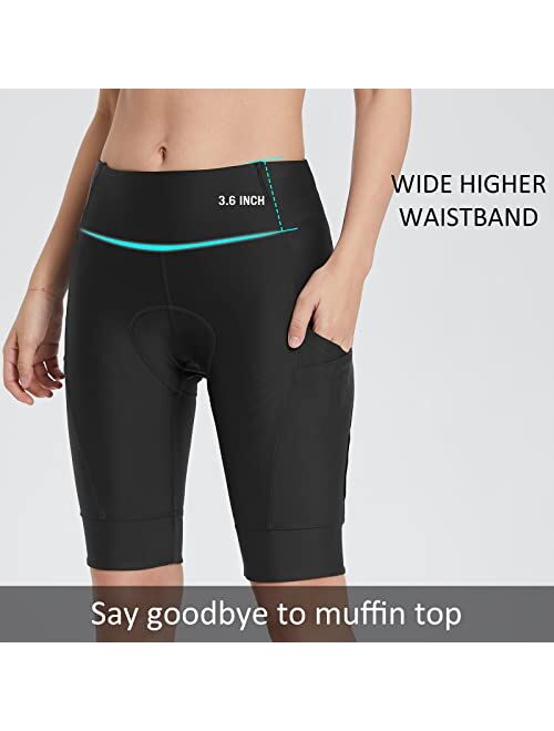 BALEAF Women's Cycling Shorts Padded Long Bike Shorts High Waist 4D Compression Biking Shorts Pockets Spin Gel UPF50+