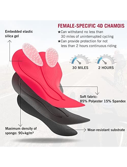 BALEAF Women's Cycling Shorts Padded Long Bike Shorts High Waist 4D Compression Biking Shorts Pockets Spin Gel UPF50+