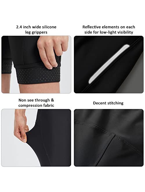 BALEAF Women's Cycling Shorts Padded Long Bike Shorts High Waist 4D Compression Biking Shorts Pockets Spin Gel UPF50+