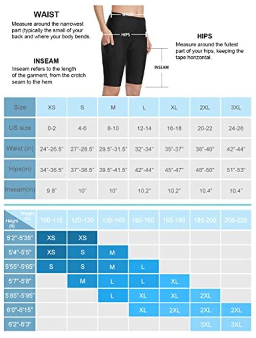 BALEAF Women's Cycling Shorts Padded Long Bike Shorts High Waist 4D Compression Biking Shorts Pockets Spin Gel UPF50+