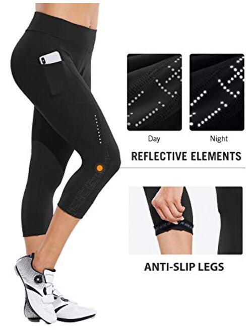 BALEAF Women's Bike Shorts 4D Padded Cycling Pants Biking Capris 3/4 Tights Bike Leggings Pocket UPF50+