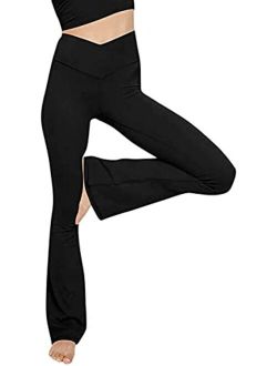 TOPYOGAS Women's Casual Bootleg Yoga Pants V Crossover High Waisted Flare Workout Pants Leggings