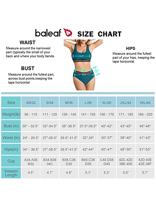 BALEAF Women's High Waisted Bikini Swimsuits Push Up Two Piece Bathing Suit Sporty Crop Top Swimwear