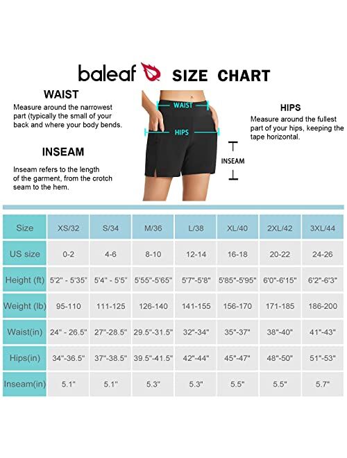 BALEAF Women's 5" Quick Dry High Waisted Swim Board Shorts UPF 50+ Swimsuit Bottom Trunks with Liner