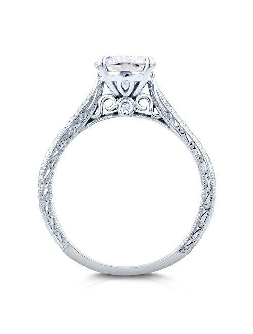 Kobelli Antique Style Forever One (D-F) Moissanite Engagement Ring 1 1/2 CTW 14k White Gold