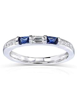 Blue Sapphire and Diamond Band 1/3 CTW In 14k White Gold