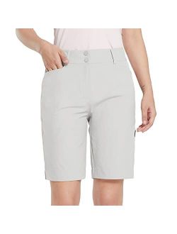 Women's Golf Shorts 9" Bermuda Long Short Knee Length Stretch with Pockets Golfing Apparel for Ladies