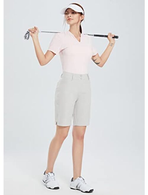 BALEAF Women's Golf Shorts 9" Bermuda Long Short Knee Length Stretch with Pockets Golfing Apparel for Ladies