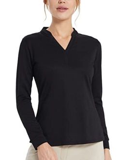 Women's Long Sleeve Golf Shirts UPF 50  V-Neck Sun Protection Shirts Quick Dry Tennis Performance Shirt