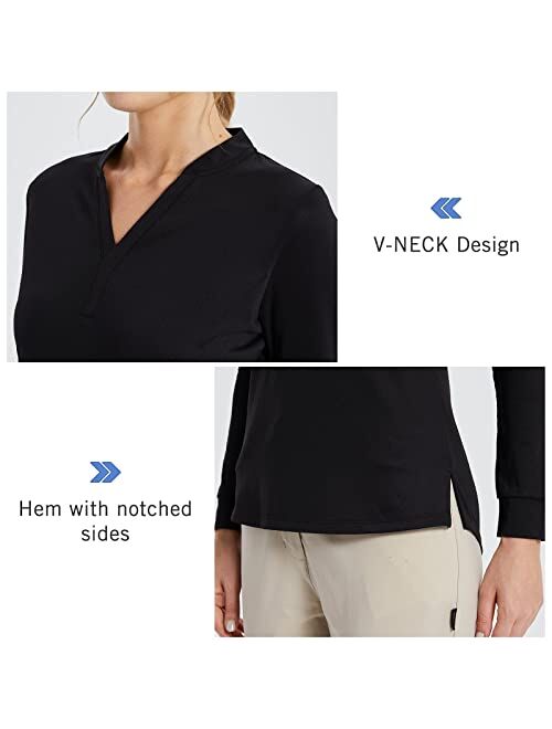 BALEAF Women's Long Sleeve Golf Shirts UPF 50+ V-Neck Sun Protection Shirts Quick Dry Tennis Performance Shirt