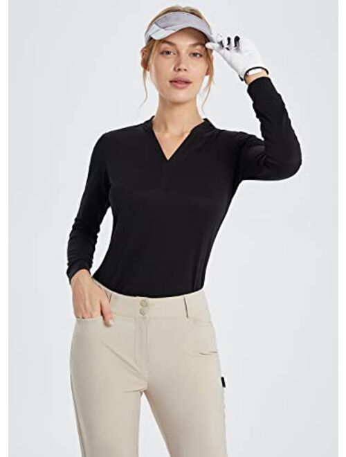 BALEAF Women's Long Sleeve Golf Shirts UPF 50+ V-Neck Sun Protection Shirts Quick Dry Tennis Performance Shirt