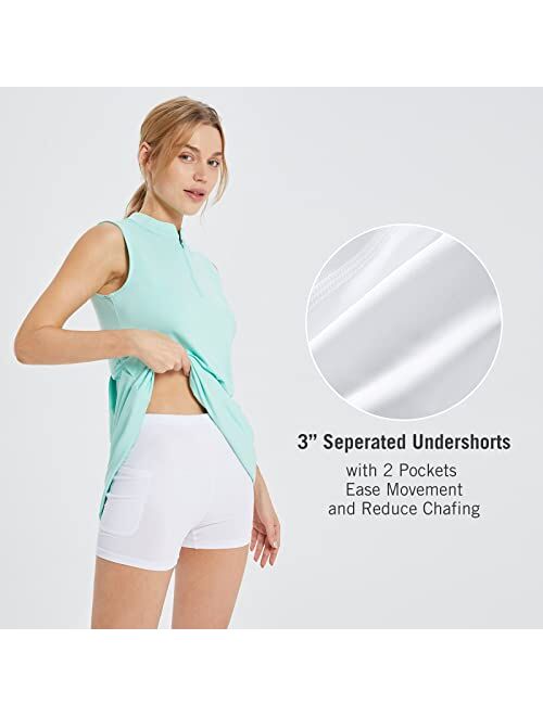 BALEAF Golf Dresses for Women 5 Pockets Tennis Athletic Quick Dry Sleeveless UPF 50 Seperated Shorts Zip Stand Collar