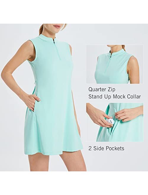 BALEAF Golf Dresses for Women 5 Pockets Tennis Athletic Quick Dry Sleeveless UPF 50 Seperated Shorts Zip Stand Collar