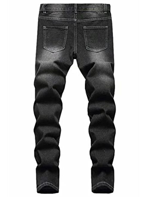 HENGAO Boy's Distressed Ripped Skinny Jeans