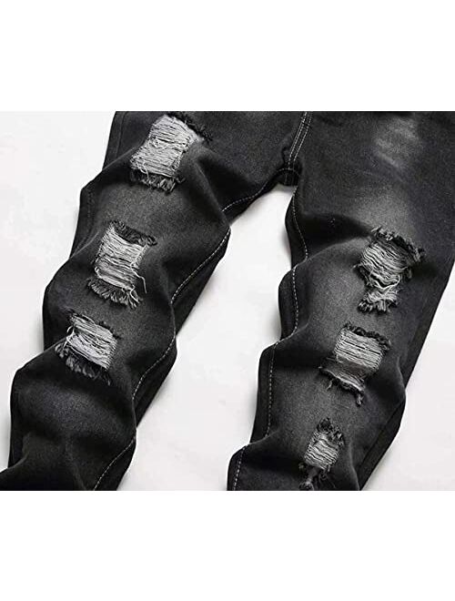 HENGAO Boy's Distressed Ripped Skinny Jeans