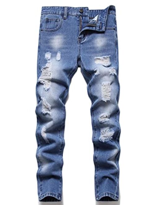 HENGAO Boy's Distressed Ripped Skinny Jeans