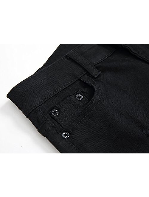 GUNLIRE Boy's Jeans Slim Straight Fit Elastic Waist Stretch Fashion Ripped Pants(5 6 7 8 10 12 14 16)