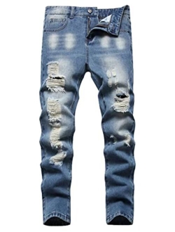 AOWKULAE Boys Skinny Fit Ripped Destroyed Jeans
