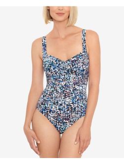 Swim Solutions Shirred-Front Tummy-Control One-Piece Swimsuit