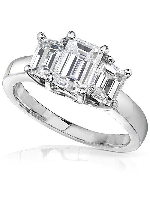 Kobelli Emerald-cut Moissanite Three-stone Engagement Ring 2 3/4 CTW 14k White Gold