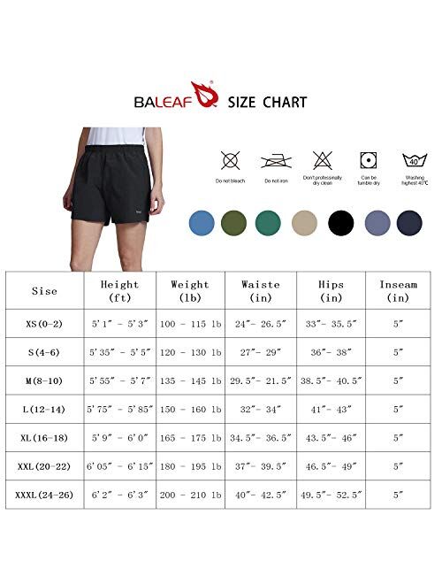BALEAF Women's 5" Athletic Shorts for Hiking Running Workout with Zipper Pockets Lightweight Quick Dry UPF 50+