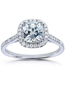 Forever One Moissanite and Lab Grown Diamond Halo Engagement Ring 1 1/3 CTW 14k White Gold (DEF/VS)