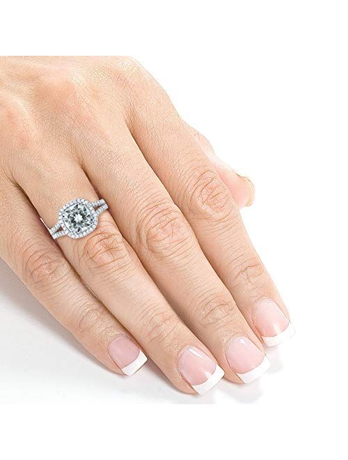 Kobelli Cushion G-H Moissanite Split Shank Halo Engagement Ring 3 1/3 CTW 14k White Gold
