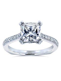 Princess Moissanite Square Shank Trellis Engagement Ring 2 1/10 CTW 14k White Gold (GH/VS, GH/I)