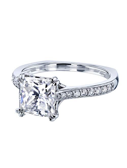 Kobelli Princess Moissanite Square Shank Trellis Engagement Ring 2 1/10 CTW 14k White Gold (GH/VS, GH/I)