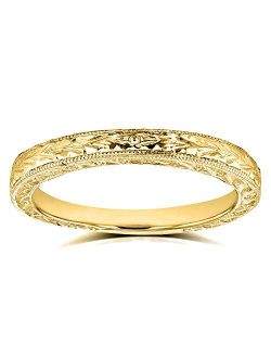 Antique Style Engravings Wedding Band in 14k Yellow Gold