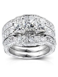 Princess Diamond Wedding Ring Set 1 7/8 carats (ctw) in 14K White Gold (3 Piece Set)