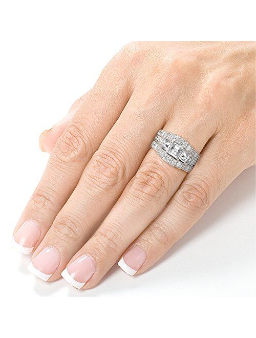 Kobelli Princess Diamond Wedding Ring Set 1 7/8 carats (ctw) in 14K White Gold (3 Piece Set)