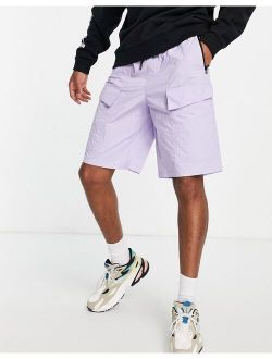 relaxed nylon zip pocket cargo shorts in purple