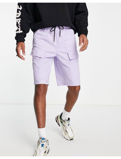 Topman relaxed nylon zip pocket cargo shorts in purple