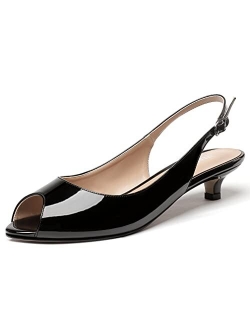 WAYDERNS Women's Peep Toe Patent Leather Ankle Strap Slingback Kitten Heels Low Heel Pumps Evening Work Dress Shoes 1.5 Inch