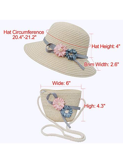 Bienvenu Girls Straw Hat with Pocket Girls Sun Hat Set Straw Suit
