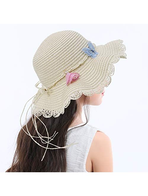 Bienvenu Beach Hats for Girls Straw Hat with Shoulder Bag Kids Derby Hats Set